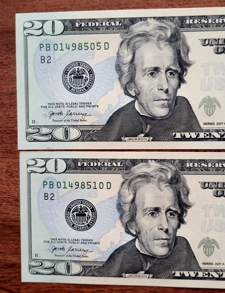 UNCIRCULATED TWENTY DOLLAR BILLS SERIES 2017A $20 SEQUENTIAL NOTES LOT of 10 - Image 4 of 4