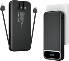 12000mAh Lightweight-Portable-Charger-Power-Bank with Built-in Cables and AC ...