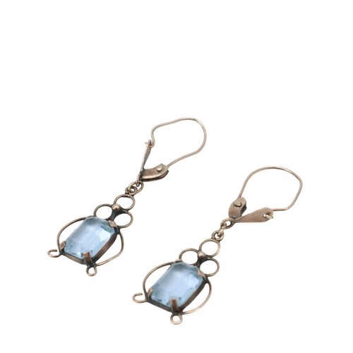 Antique 12k Gold Solid Blue Topaz Art Deco Dainty Dangle Earrings Leverback - Picture 3 of 9