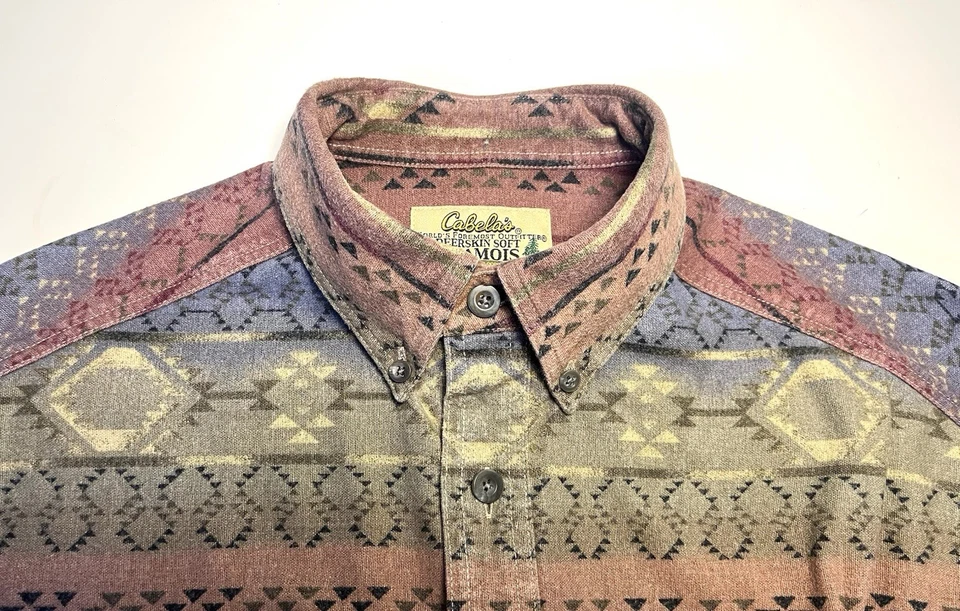 Cabelas mens M Deerskin Soft Chamois button-down l/s Aztec Southwestern VG - Image 3 of 4