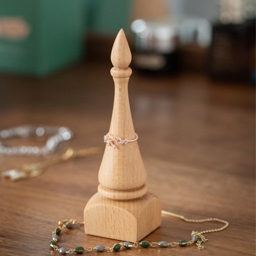 Conos de madera anillos soporte joyero almacenamiento exhibición soporte para dedos - Imagen 7 de 12