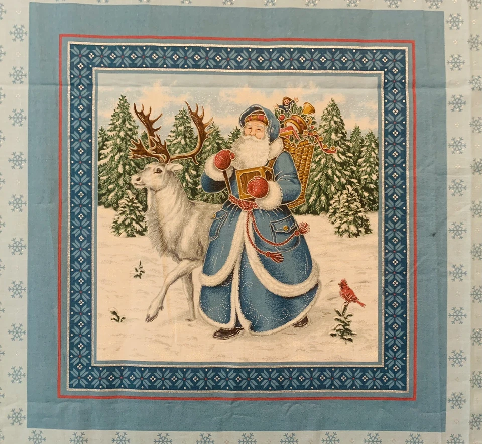 Bloques de edredón o funda de almohada con panel de algodón VIP Cranston Blue Santa (10) 15x15 Santa Foto 4 de 4