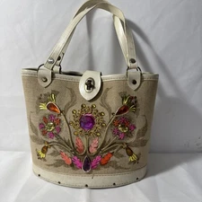 VTG Mod 1960s Bejeweled Purse Handbag Wooden Bottom Enid Collins Style