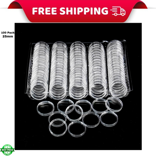 100er Pack Münzhalter 25mm Klar Kapseln Aufbewahrungsbox Vitrine für US Quarters - Bild 1 von 6