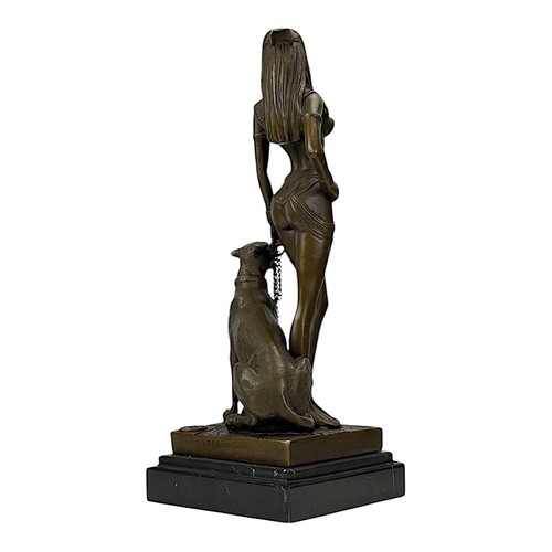 Scultura statua in vero bronzo Cleopatra regina d'Egitto con pantera 10,24 in - Foto 6 di 10