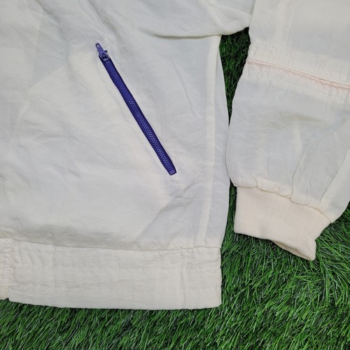 Vintage ADIDAS Windbreaker Zip Jacket Large 22x23 Cropped Ivory 90s - Picture 12 of 13