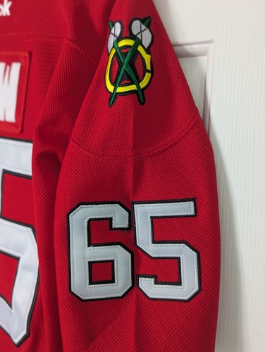 Maglia NHL Chicago Blackhawks CCM Reebok Shaw #65 media rossa ricamata - Foto 6 di 9