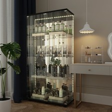 Tempered Glass Display Cabinet With Bluetooth LED Light And Lock Black Finish