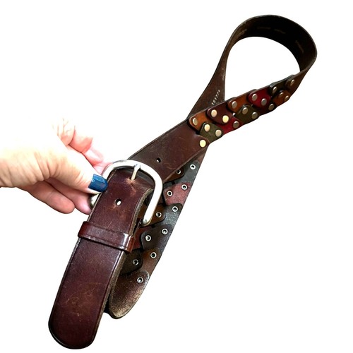 Cinturón De Cuero Fósil Vintage Multicolor Tejido Tachonado Boho Festival Talla M - Imagen 9 de 11