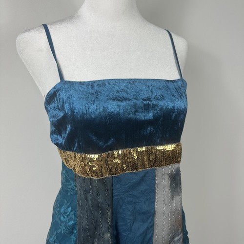 Moa Moa Y2K Blue & Gray Mixed Media Fairy Cami Top - Sequins, Velour, Lace - Picture 6 of 6