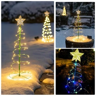 Solar LED Spiral Christmas Tree Lights Pathway Lighted Up Markers Garden Decor