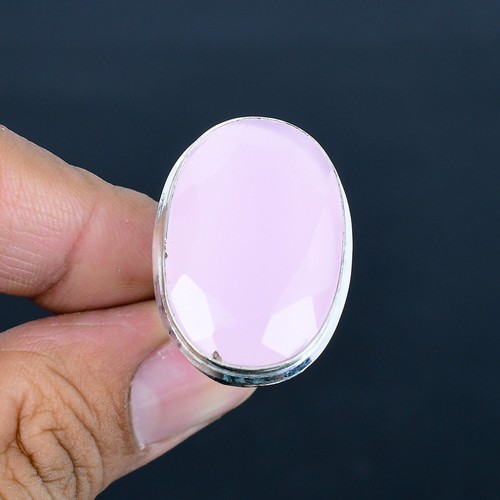 Pink Chalcedony Oval Gemstone Ethnic 925 Sterling Silver Adjustable Ring VJ 1207 - Picture 2 of 4