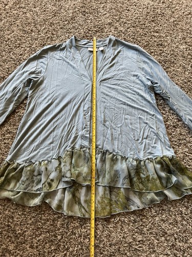 LOGO Lori Goldstein Cardigan Bedruckter Besatz Blau Horizon Medium EUC - Bild 7 von 17
