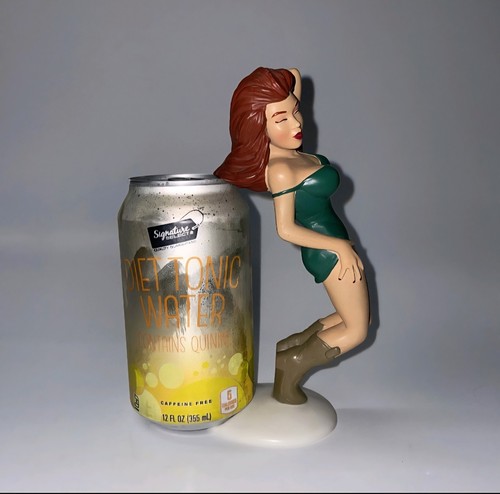 Vintage Bottoms Up R Demars Ganz Soda/Beer Can Holder Green Dress Brunette Rare - Picture 4 of 4