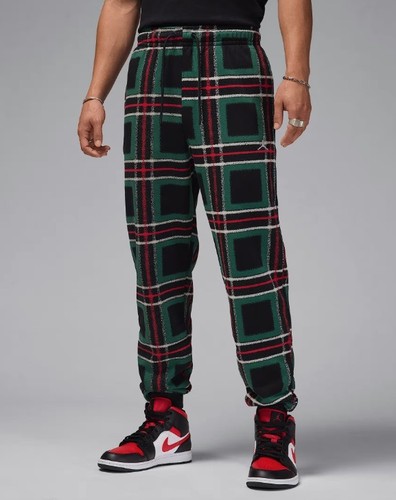 Nike Air Jordan Essentials Holiday Fleece Plaid Sweatpants FV7462-010 Mens M