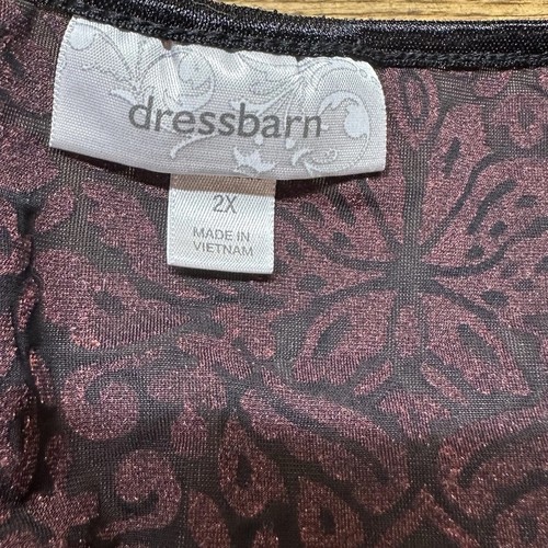 Dressbarn Women’s 2XL Red Black Floral Burnout Long Sleeve Pullover Shirt - Picture 2 of 7