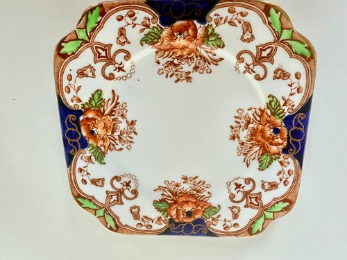 4 Vintage English Bone China Square Cake Plates – Imari-Style Pattern – c.1925 - Picture 2 of 8