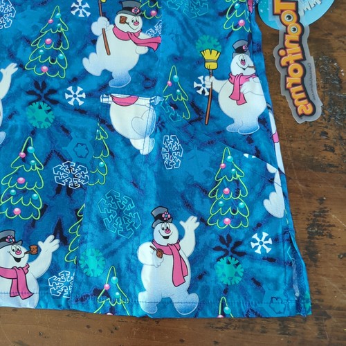 Frosty The Snowman Cherokee Christmas Woman's Scrubs Tooniforms V Neck Top Md - Picture 5 of 10