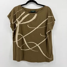 Lauren Ralph Lauren Women's Olive Green Graphic T-Shirt XL