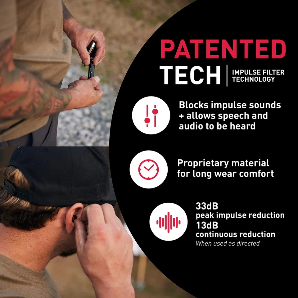 Pro Impulse Hearing Protection Earplugs Black Red NRR 33dB Shooting Range Use - Image 2 of 4