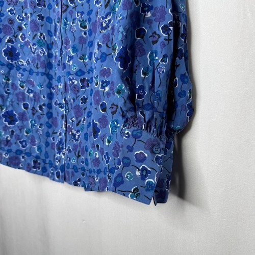 Equipment Causette S100% seta blu floreale manica lunga camicetta abbottonata wmn NUOVO - Foto 4 di 9