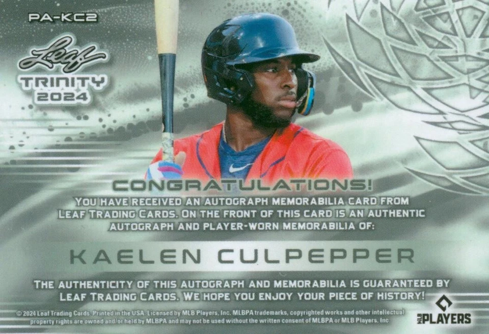 2024 Leaf Trinity Kaelen Culpepper Patch Autograph Platinum /49 Twins - Image 2 of 2