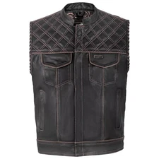 Men's Black Leather Vest Diamond Motorbike Motorcycle Concealed Waistcoat Pink