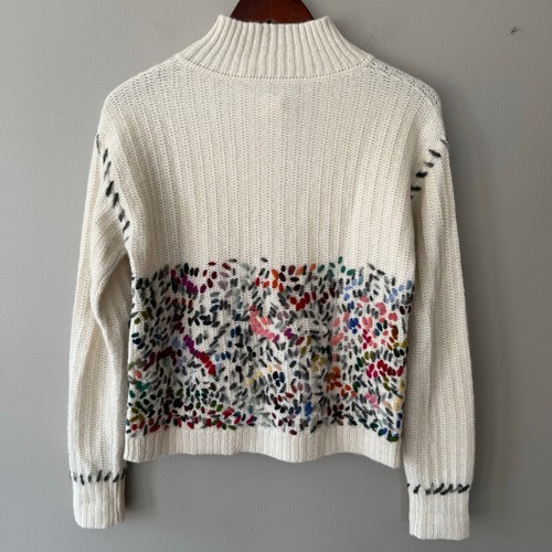 Cardigan maglia artigianale ricamato multicolore lana alpaca Peruvian Connection XS  - Foto 8 di 16