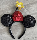 Disney Resort Minnie Mouse Headband Black Red Gold Sequin Used