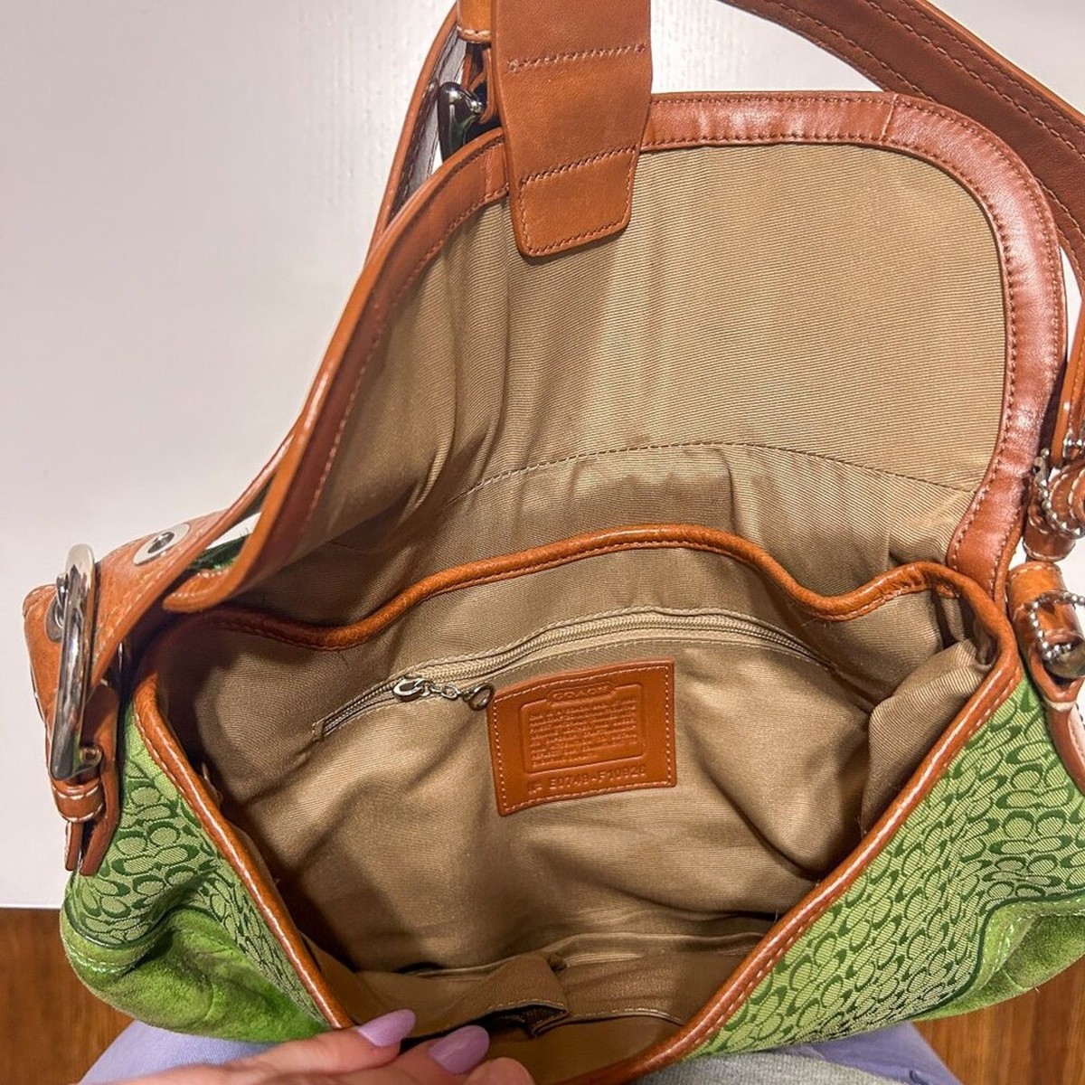 Vintage Y2K Coach Soho Green Signature Suede Leather Flap