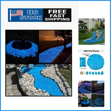Luminous Blue Pebbles - 500 Pcs Glow in The Dark Stones for Patio & Aquarium