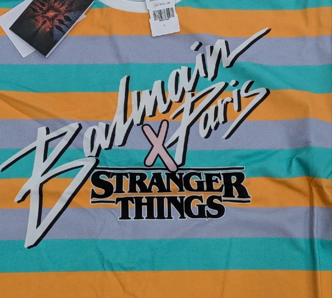 $1090 Mens BALMAIN "Stranger Things" Layered LS T-Shirt Green Multi Small image 3