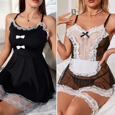 Women's Sexy-Lingerie French Maid Lace Outfit Babydoll Sleepwear Underwear Dress