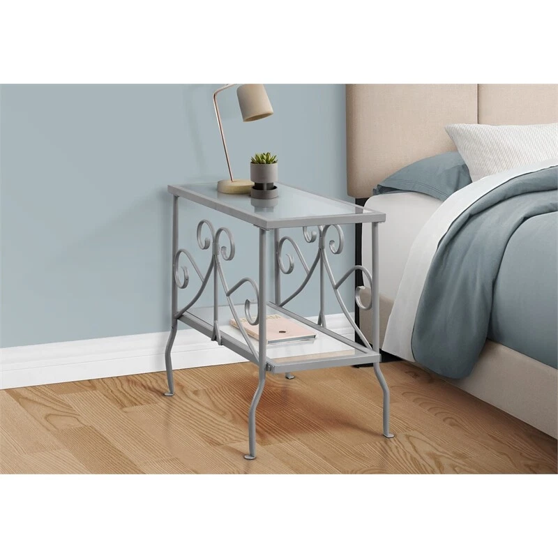 Lámpara de mesita de noche lateral de mesa de acento sala dormitorio metal gris Foto 4 de 4