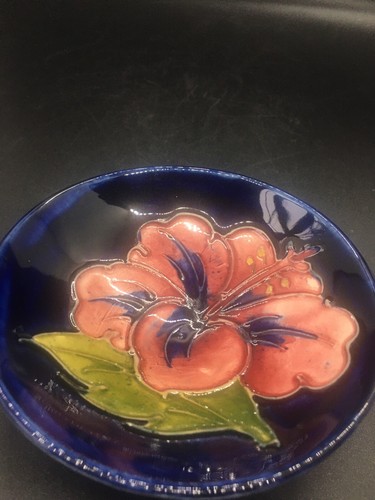 Vintage Moorcroft Cobalt Blue Hibiscus Trinket Dish Made In England - Picture 6 of 6