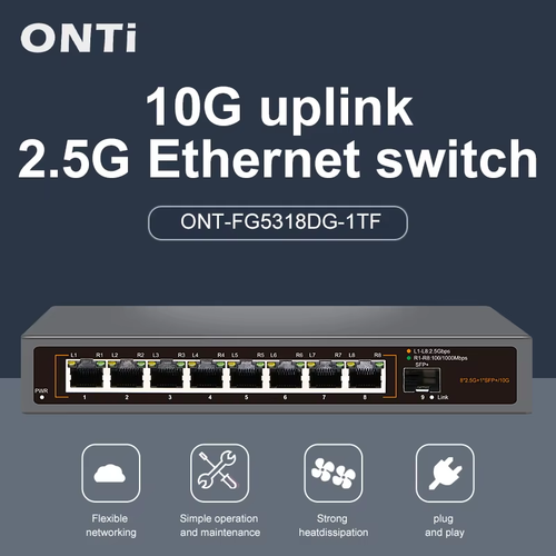 ONTi 2.5G Ethernet Switch 8-Port with 10G SFP+ Uplink Fanless Unmanaged Network - Afbeelding 7 van 10