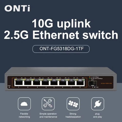ONTi 2.5G Ethernet Switch 8-Port with 10G SFP+ Uplink Fanless Unmanaged Network