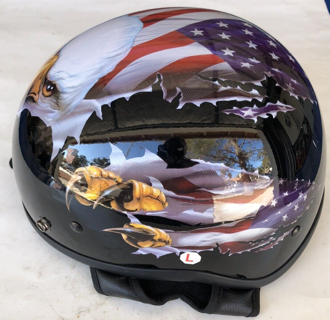 Glossy Black Eagle/Flag/Claws ABS Motorcycle Half Helmet Glossy Black Eagle/Flag/Claws ABS Motorcycle Half Helmet