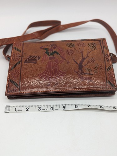 Vtg Tooled Leather Purse Woman With Deer India - Picture 2 of 14