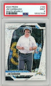 2024 Prizm Football #163 JIM HARBAUGH White Sparkle PSA 9 Los Angeles Chargers