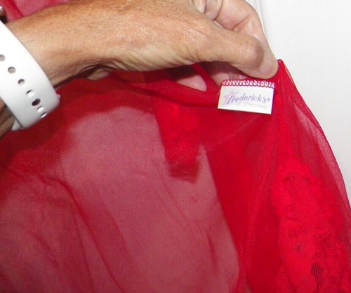 VTG FREDERICK'S OF HOLLYWOOD RED SHEER BABY DOLL OPEN FRONT COVER UP LINGERIE - Bild 4 von 12