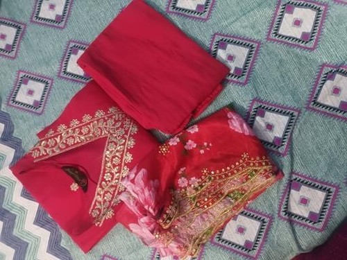 Set Dupatta Pantaloni Kurta Seta Chanderi Stile Indiano Bollywood Tradizionali Donna - Foto 2 di 5