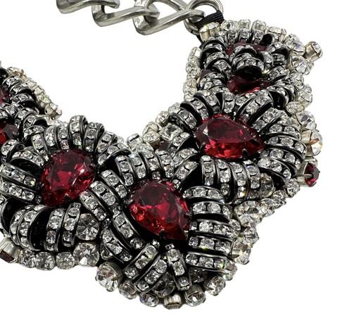 Prada Necklace Crystal Bib Collar Red Rhinestone Black Statement Runway - Picture 22 of 24