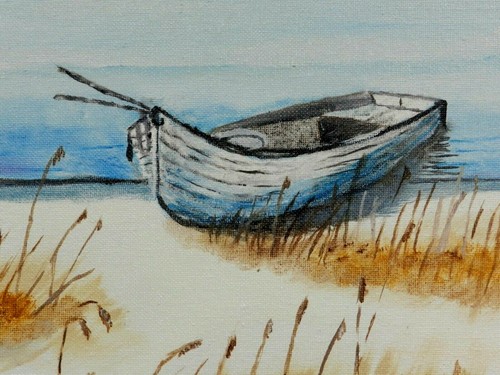M. JANE DOYLE SIGNED ORIG.ART OIL/CANV PAINTING "DONE FISHING" (SEASCAPE) FRAMED - Picture 3 of 5
