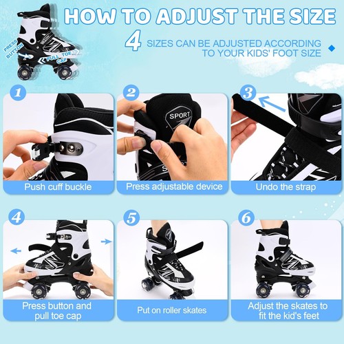 Boys Girls 4 Size Adjustable Kids Roller Skates for Children Toddlers Beginne... - Picture 2 of 7