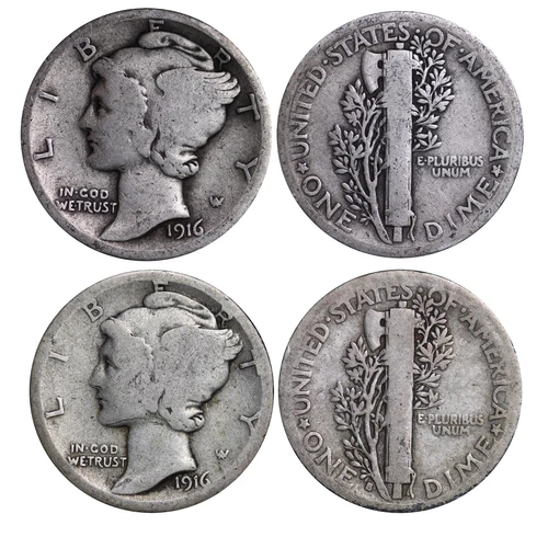 (2 PC. LOT) 1916 AND 1916-S Mercury Silver Dimes GOOD / VG FIRST YEAR ISSUE!