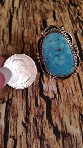 Size 8.5 Navajo Signed Natural Kingman Turquoise Sterling Silver Albert Charley - Picture 9 of 12