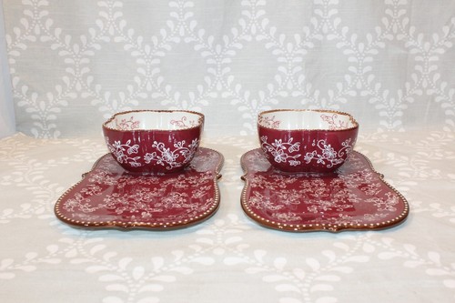 Temp-tations Red/Cranberry Floral Lace 4-Piece Soup & Sandwich Set & 10 oz Bowl - Picture 3 of 13