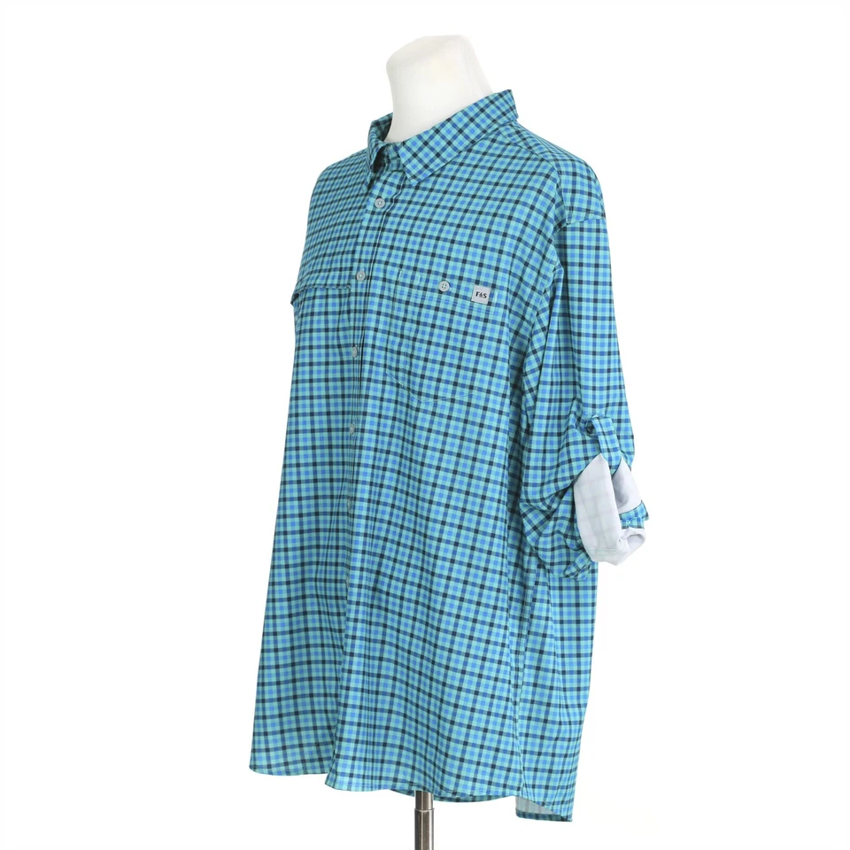 Field & Stream Green Blue Check Vented Roll Tab Fishing Shirt Mens 2XL - Image 3 of 4