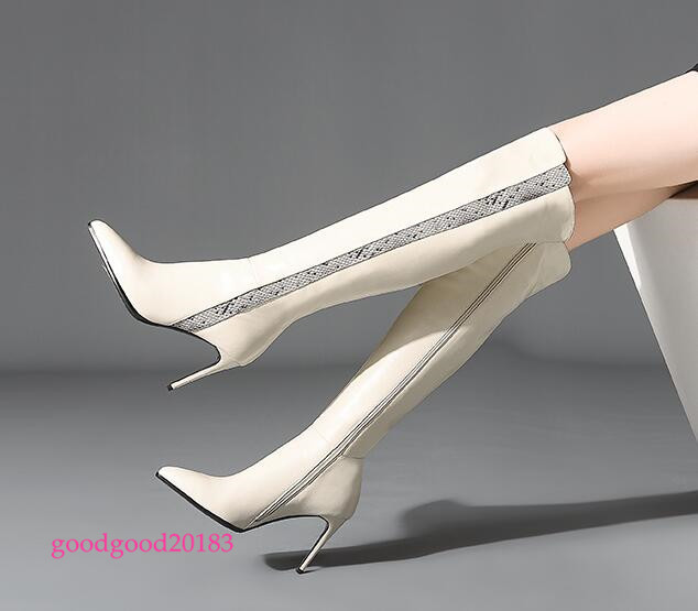 Zapatos de Cuero señoras de la rodilla botas altas mujer mujer altas alta Cremallera Lateral Tacón Stiletto Genuino eae116 Zapatos de Cuero señoras de la rodilla botas altas mujer mujer altas alta Cremallera Lateral Tacón Stiletto Genuino eae116